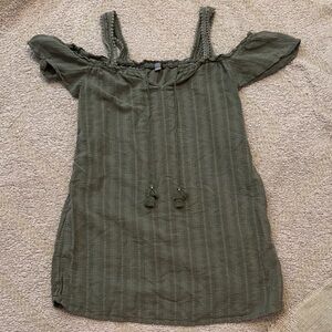 Aerie Olive Green Cold Shoulder Tassel Dress | Small
